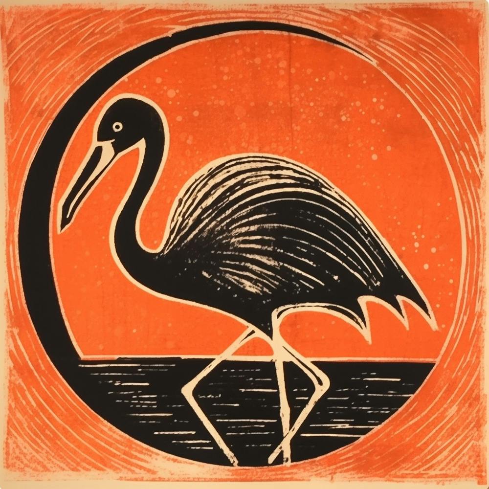 Retro Bird Lithograph Flamingo 4