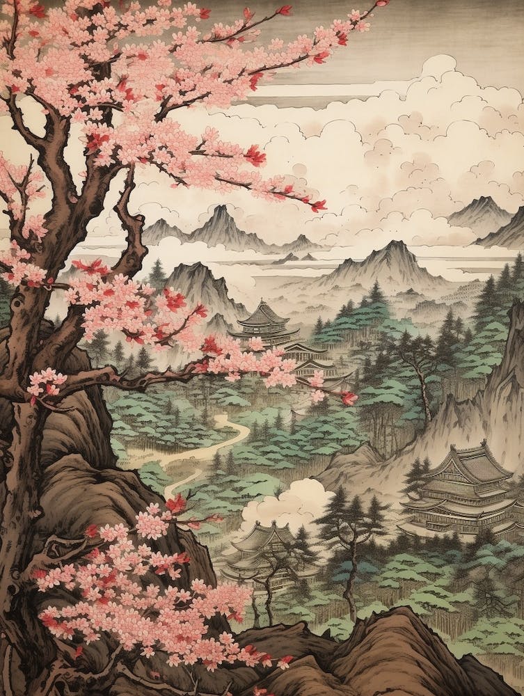 Sakura Kirschblüte Japanische Botanische Illustration