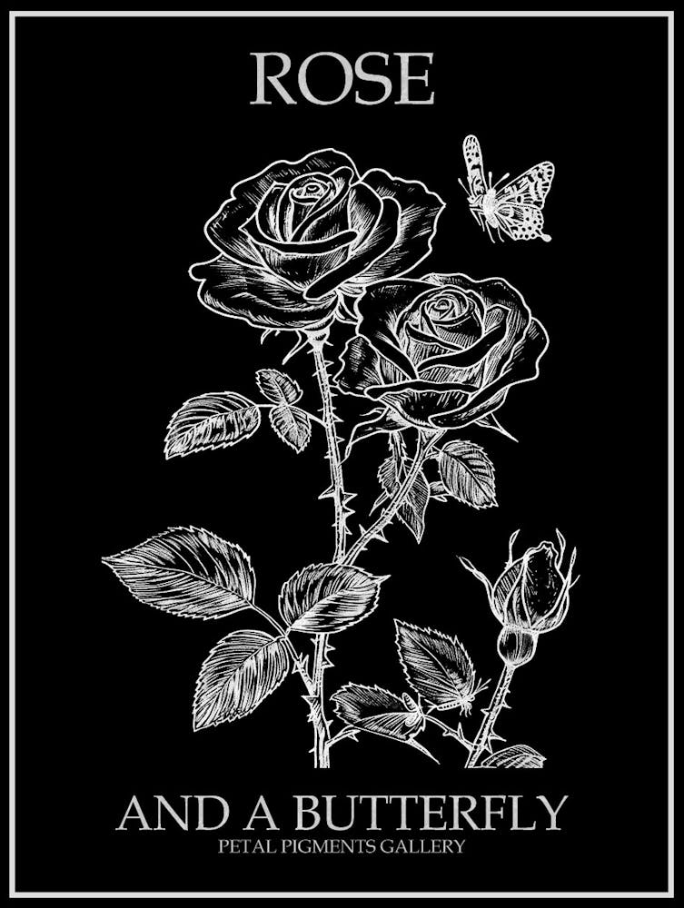 Butterfly Rose Line Drawing 3 Poster Inverted