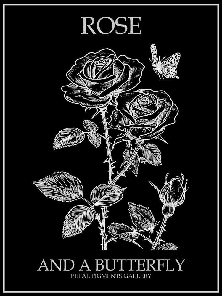 Butterfly Rose Line Drawing 3 Poster Inverted