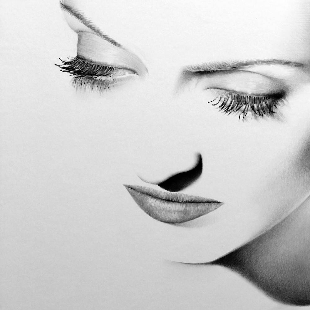 Bette Davis Minimal Portrait Pencil Drawing Black and White Traditional Art
