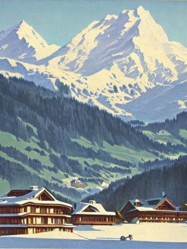 Verbier, Switzerland Ski Resort Vintage Landscape 2 Skiing Poster