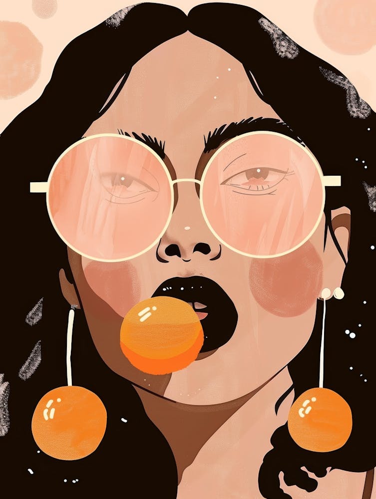 Illustration Of A Woman Eating Oranges