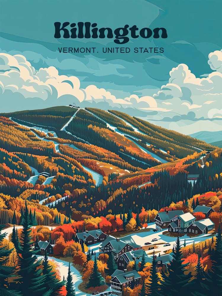 Killington Vermont Rutland County Travel Illustration