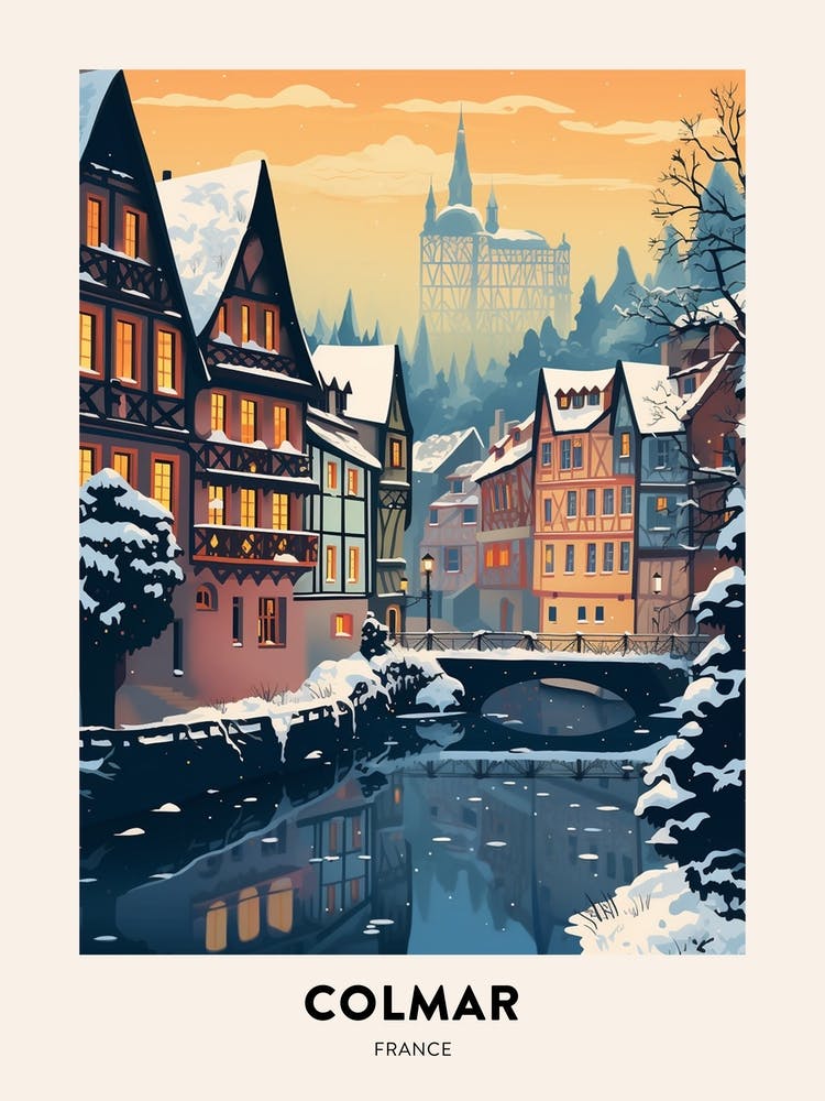 Affiche de Voyage Nuit d'Hiver Colmar France 1