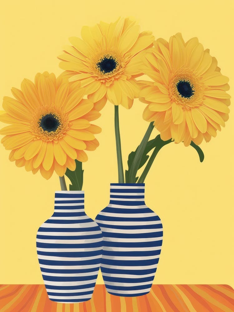 Gerbera Daisy Flowers On A Table   Contemporary Illustration 3