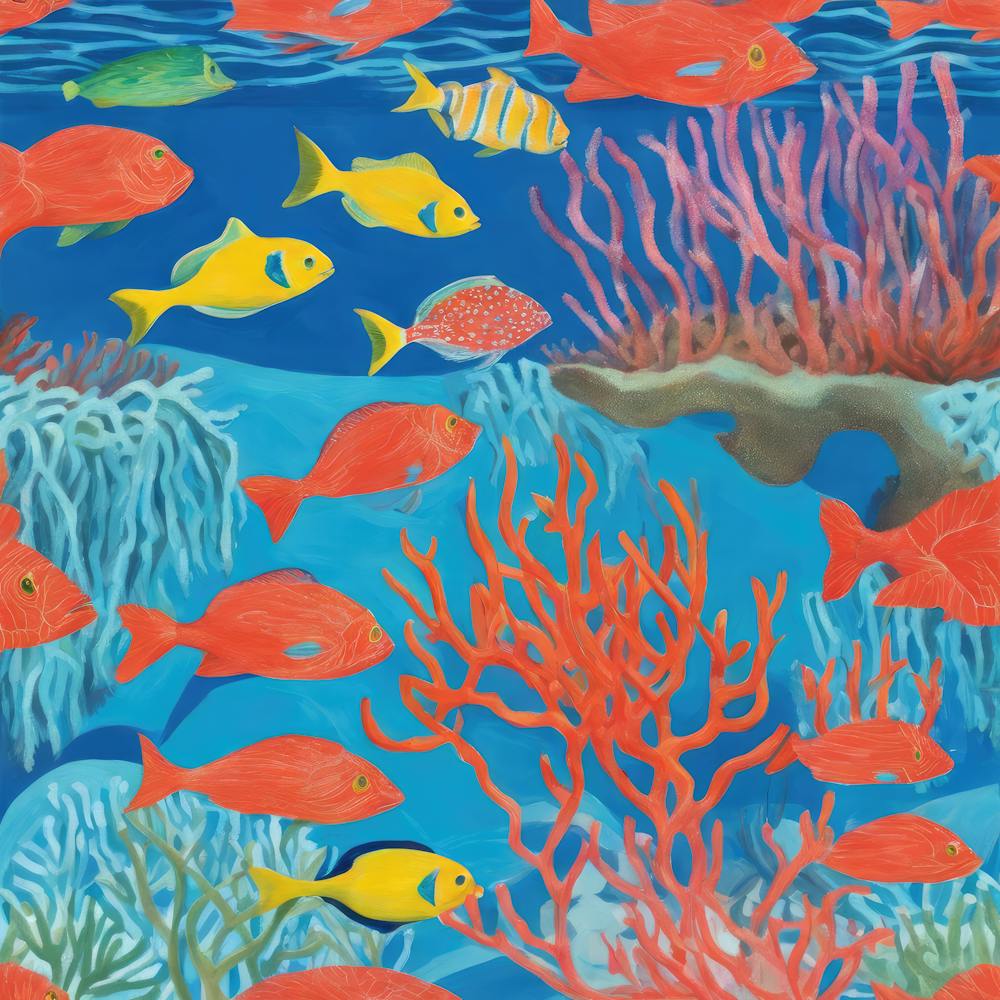 David Hockney Style: A Vibrant Coral Reef Teeming With Marine Life 4