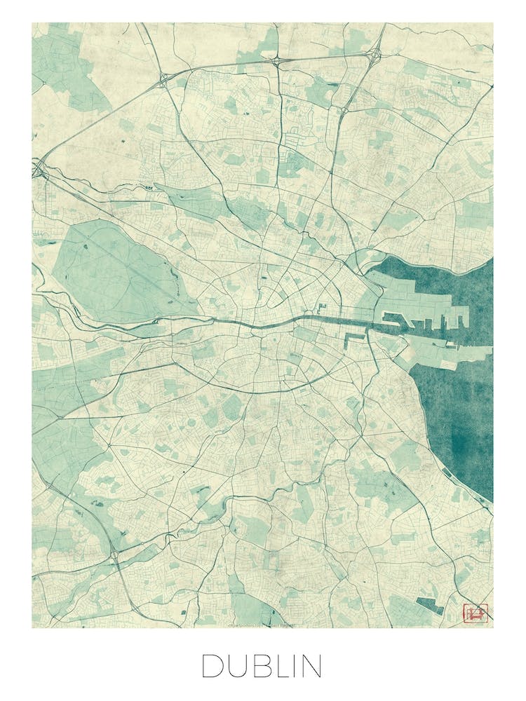 Dublin Map Vintage in Blue