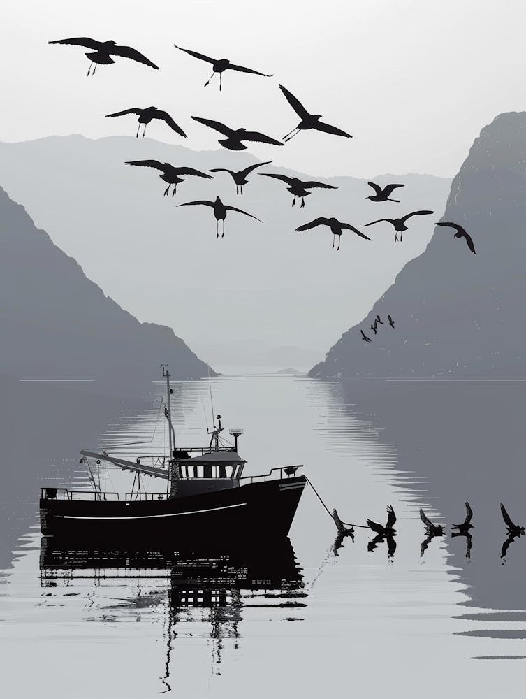 Birds Flying Over A Boat