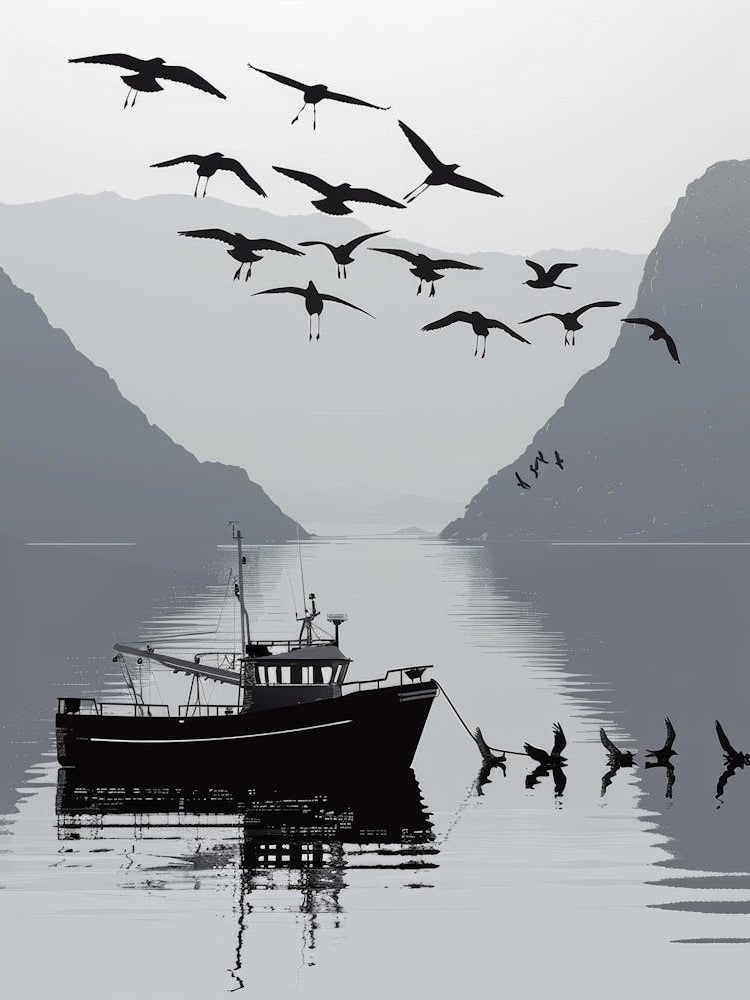 Birds Flying Over A Boat