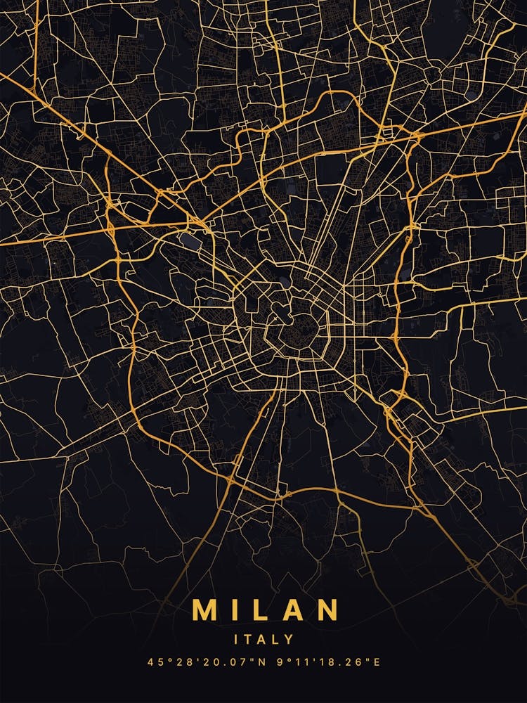 Milan Italy Black And Gold Map