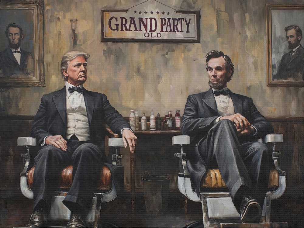 Republican Barbershop Painting Trump, Wall Art Decor, Conservative Artwork, Patriotic Gift, Canvas Print, Donald Trump, Abraham Lincoln