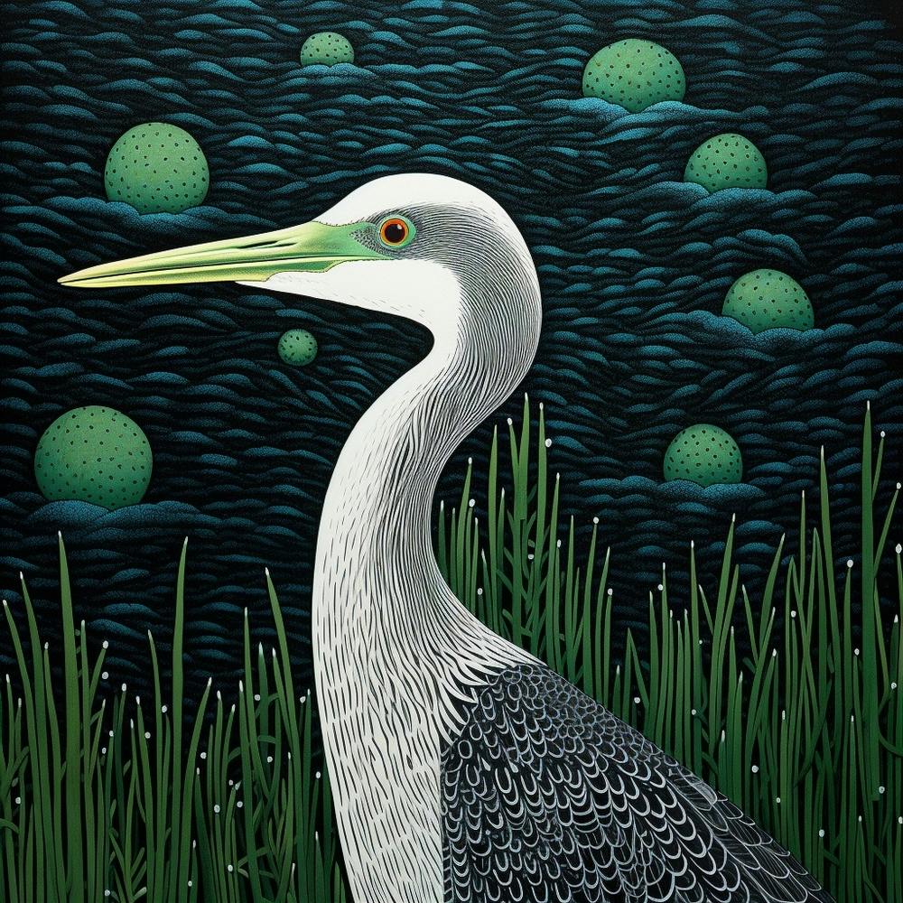Ohara Koson Inspired Bird Painting Great Blue Heron 6 Square