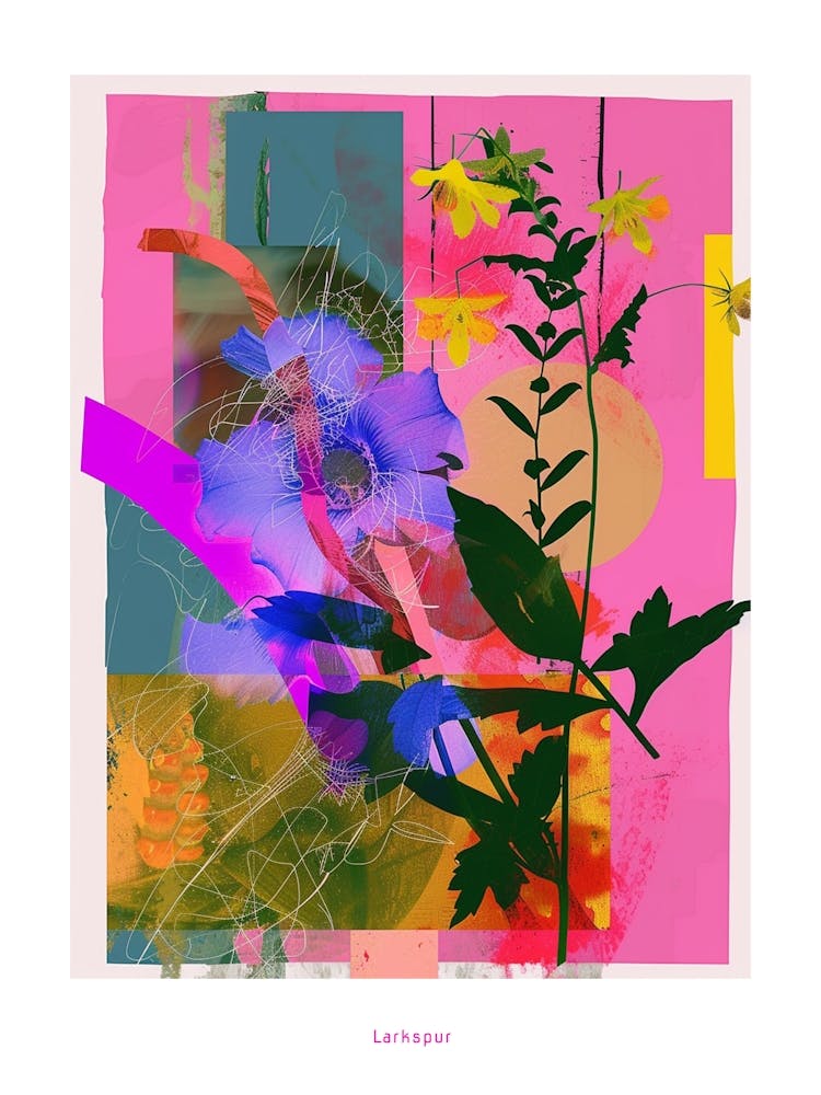 Larkspur 4 Neon Flower Collage Poster