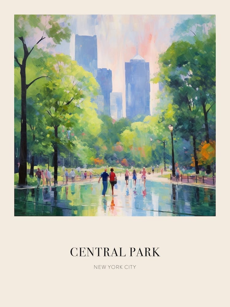 Central Park New York City 3 Vintage Cezanne Inspired Poster