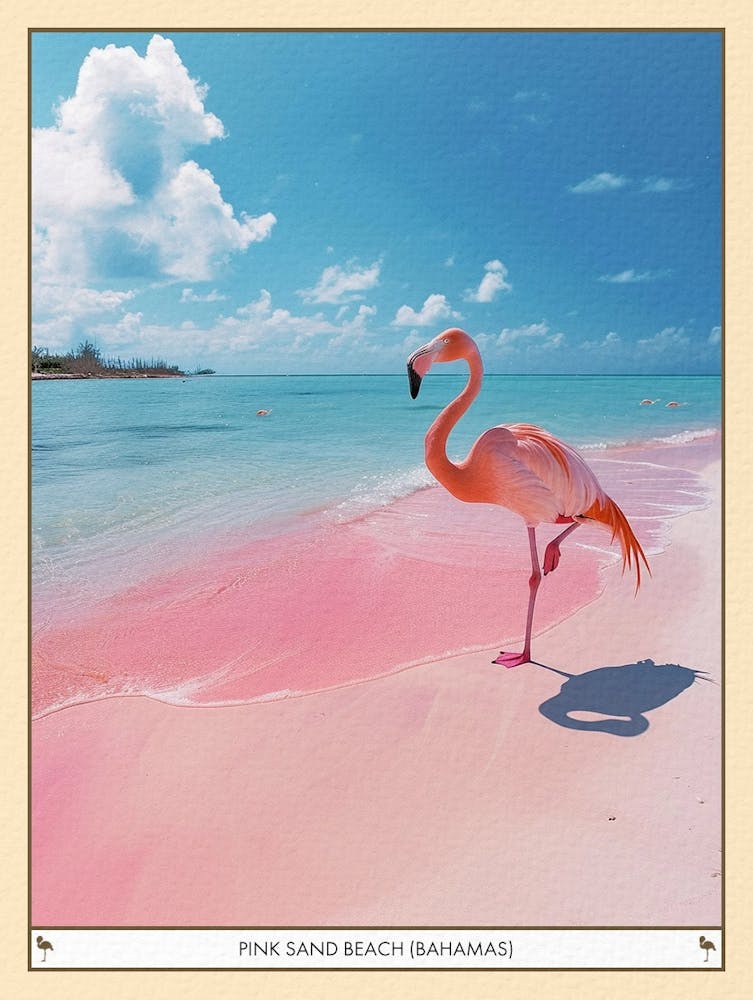 Greater Flamingo Pink Sand Beach Bahamas Tropical Illustration 8 Poster