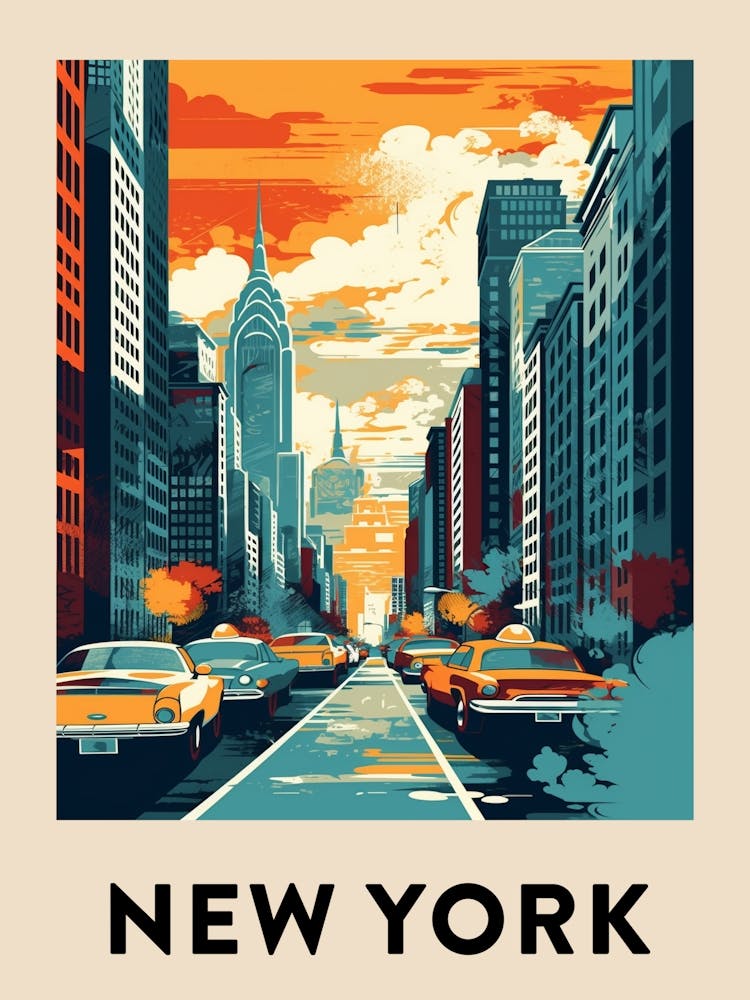 New York 2 Vintage Travel Poster