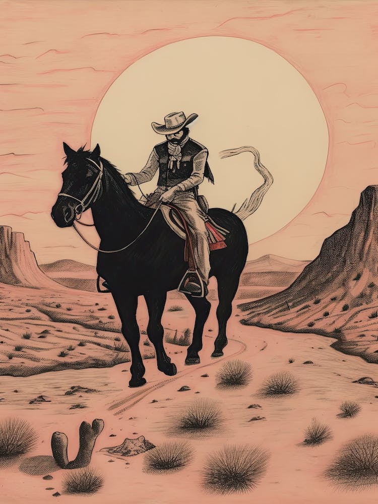 Cowboy Riding A Horse In The Desert 1