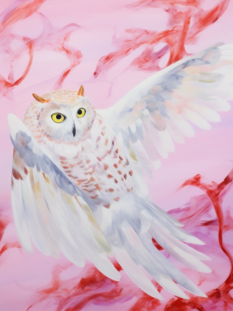 Pink Ethereal Bird Painting Eastern Screech Owl 3