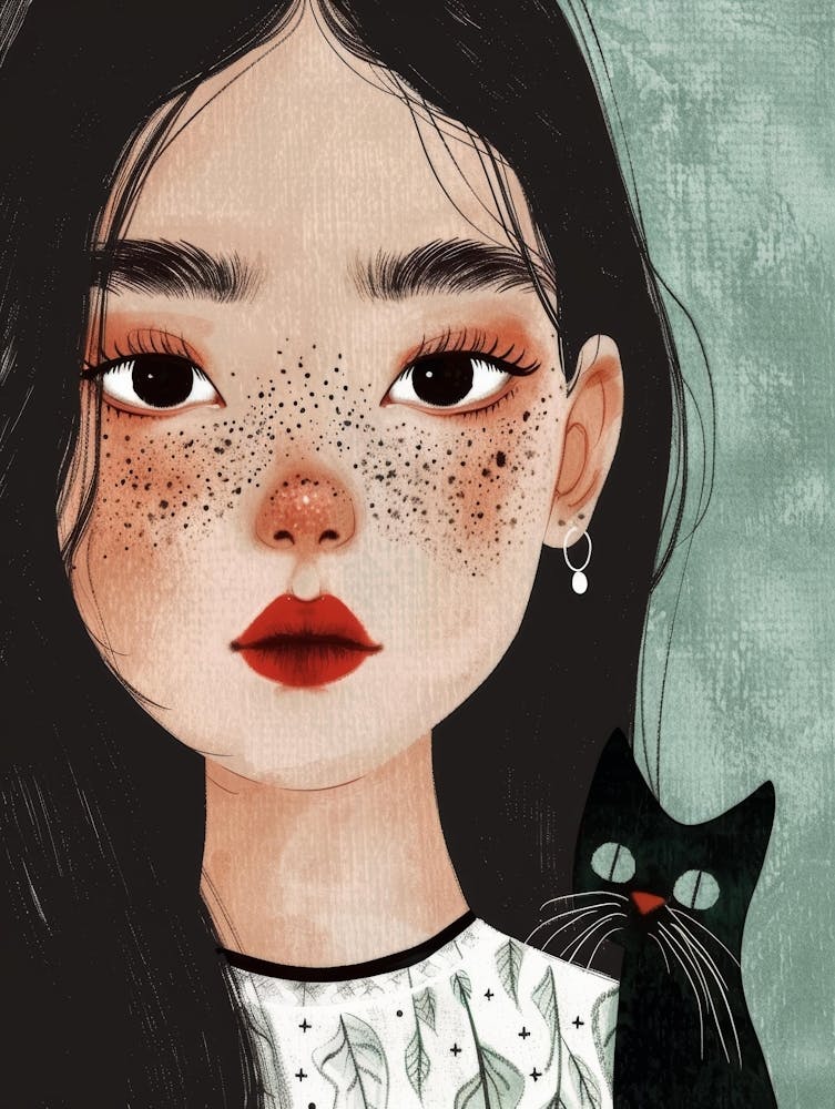 Asian Girl With Cat