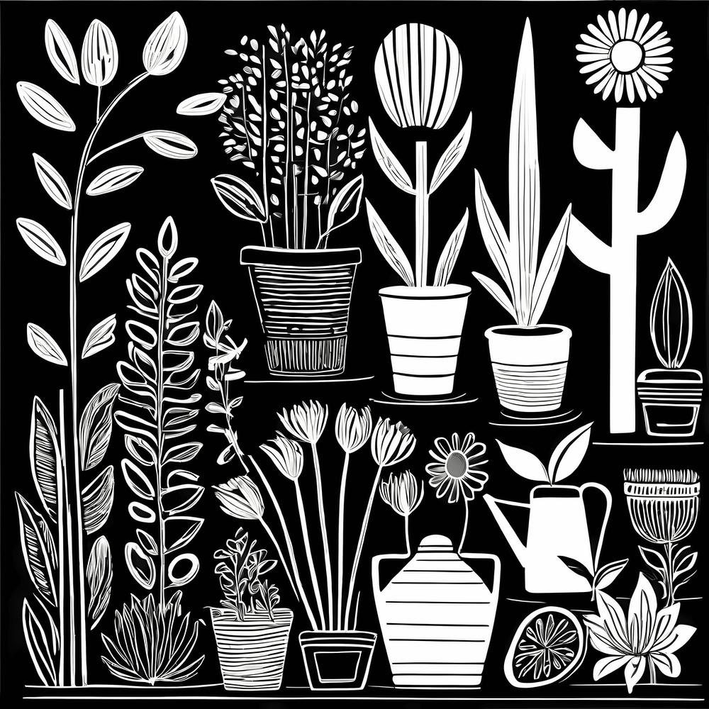 Lion cut inspired Black and white Garden plants & flowers art, Gardening art, Garden 210