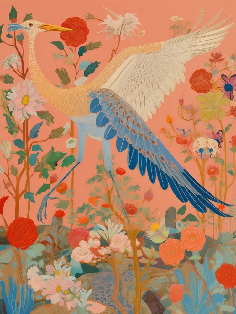 Maximalist Bird Painting Great Blue Heron 2