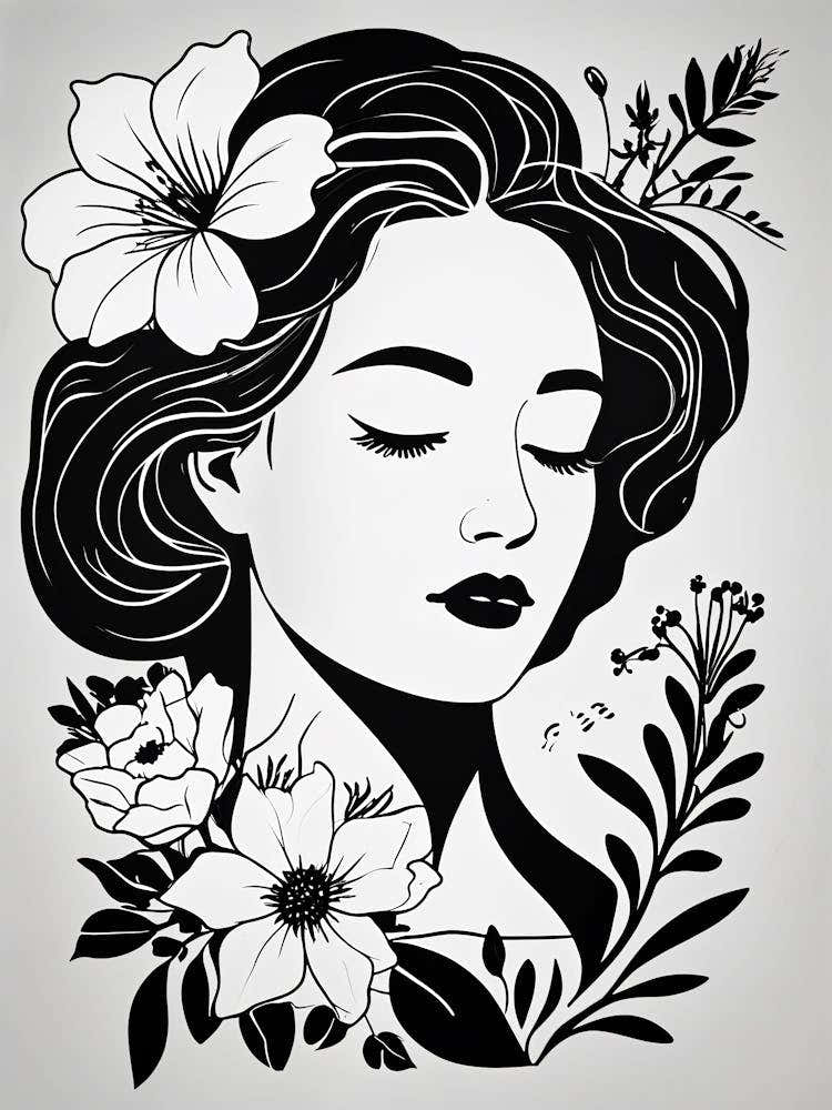 Portrait Of A Woman With Flowers no3