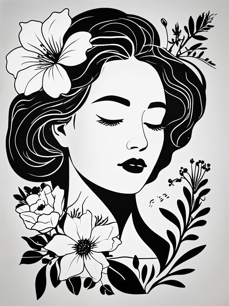 Portrait Of A Woman With Flowers no3