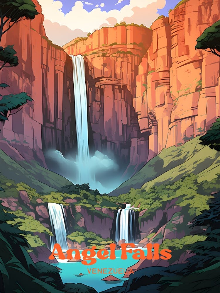 Angel Falls Venezuela Waterfall Travel Illustration