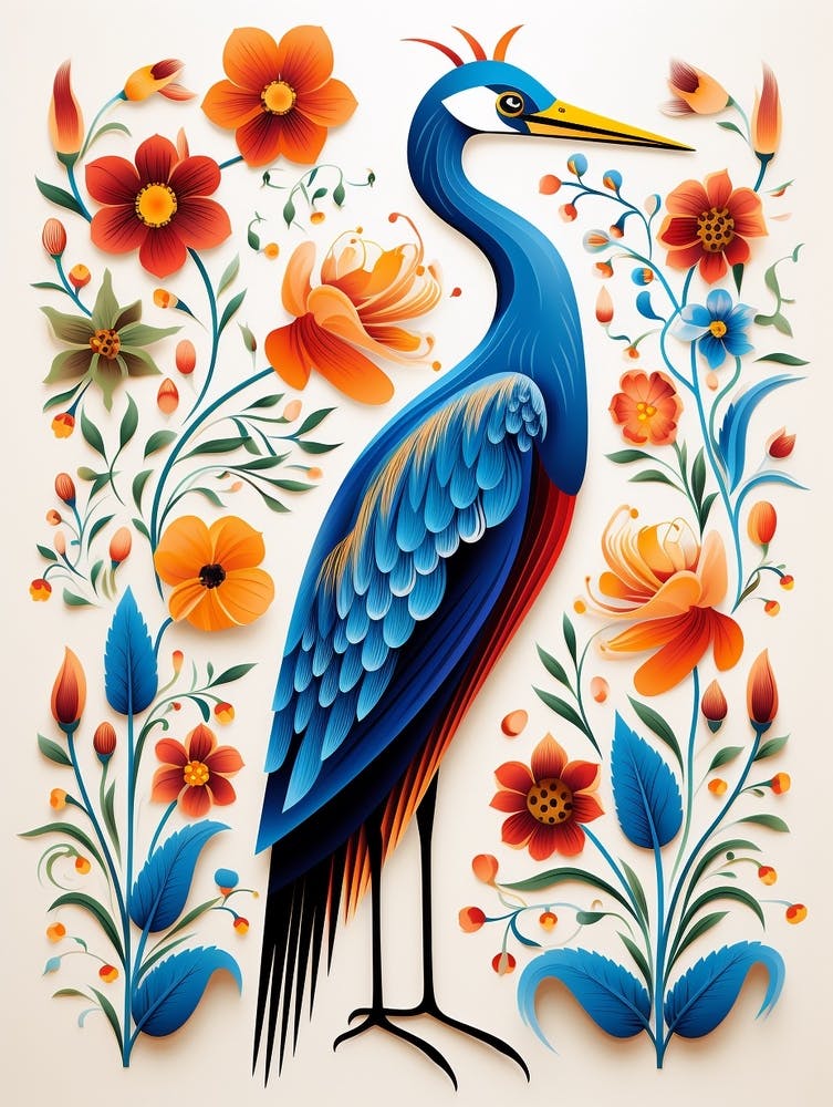Scandinavian Bird Illustration Great Blue Heron 3