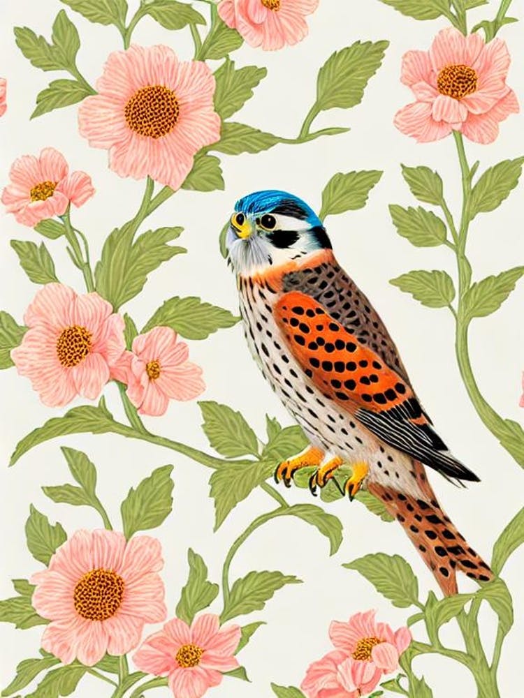 American Kestrel William Morris Style Bird