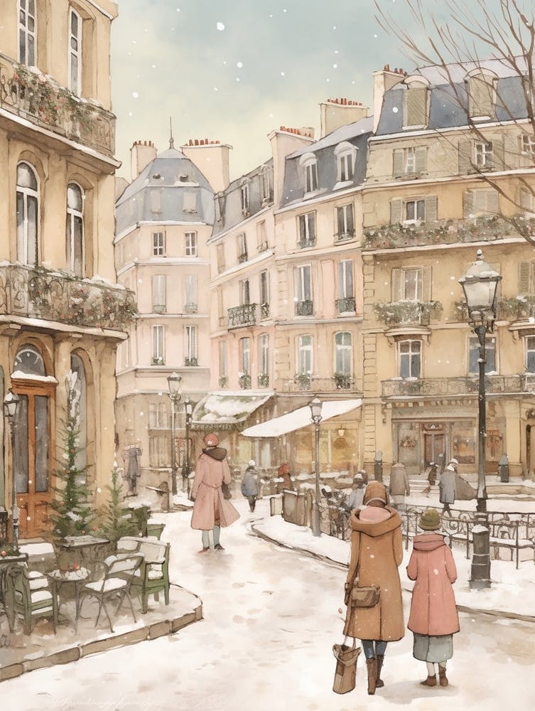 Vintage Winter Illustration Paris France 2