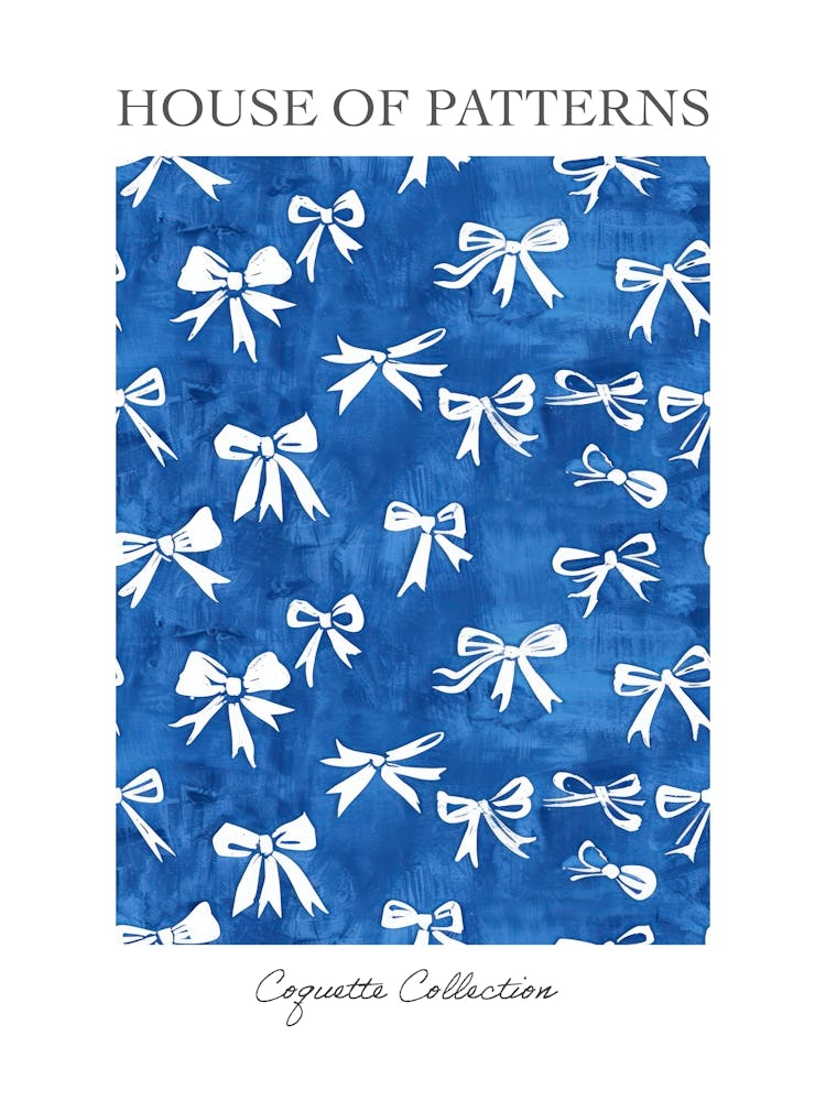 White And Blue Bows 1 Pattern Poster