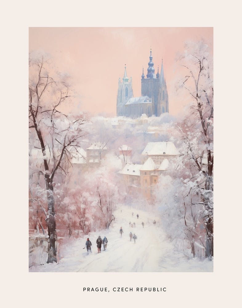 Dreamy Winter Painting Poster Prague Czech Republic 3