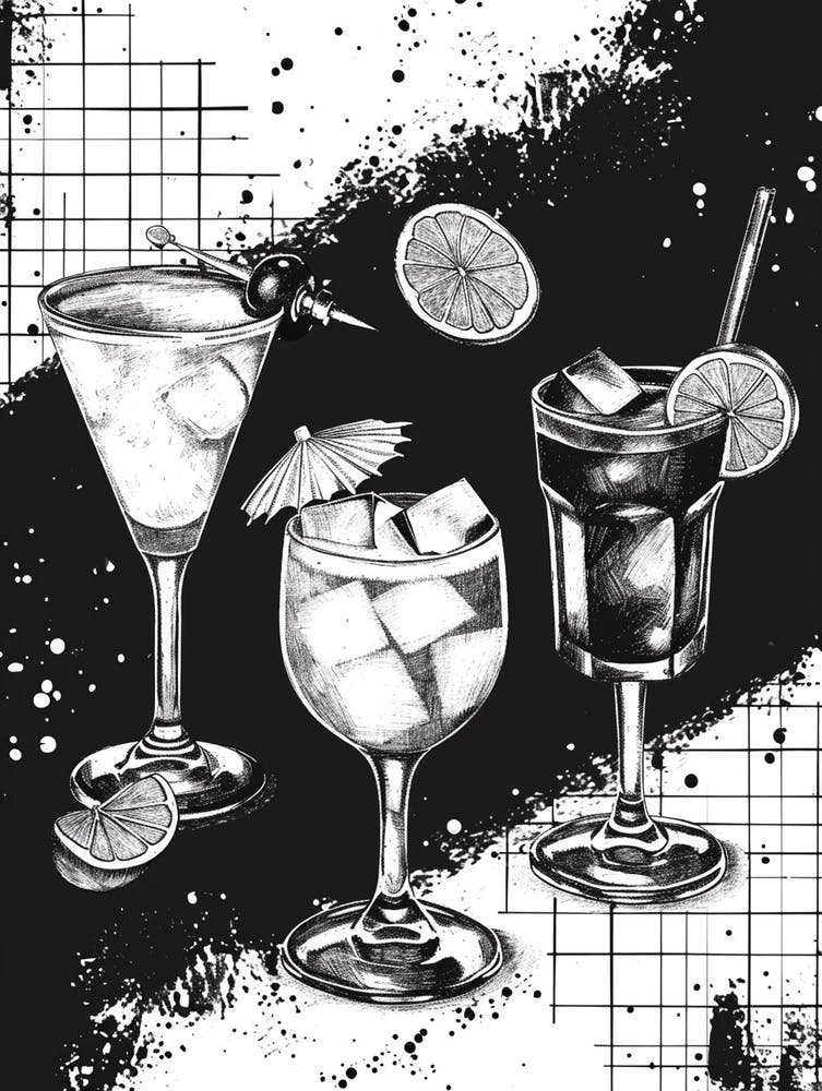 Paint Splash Black & White Cocktail Selection