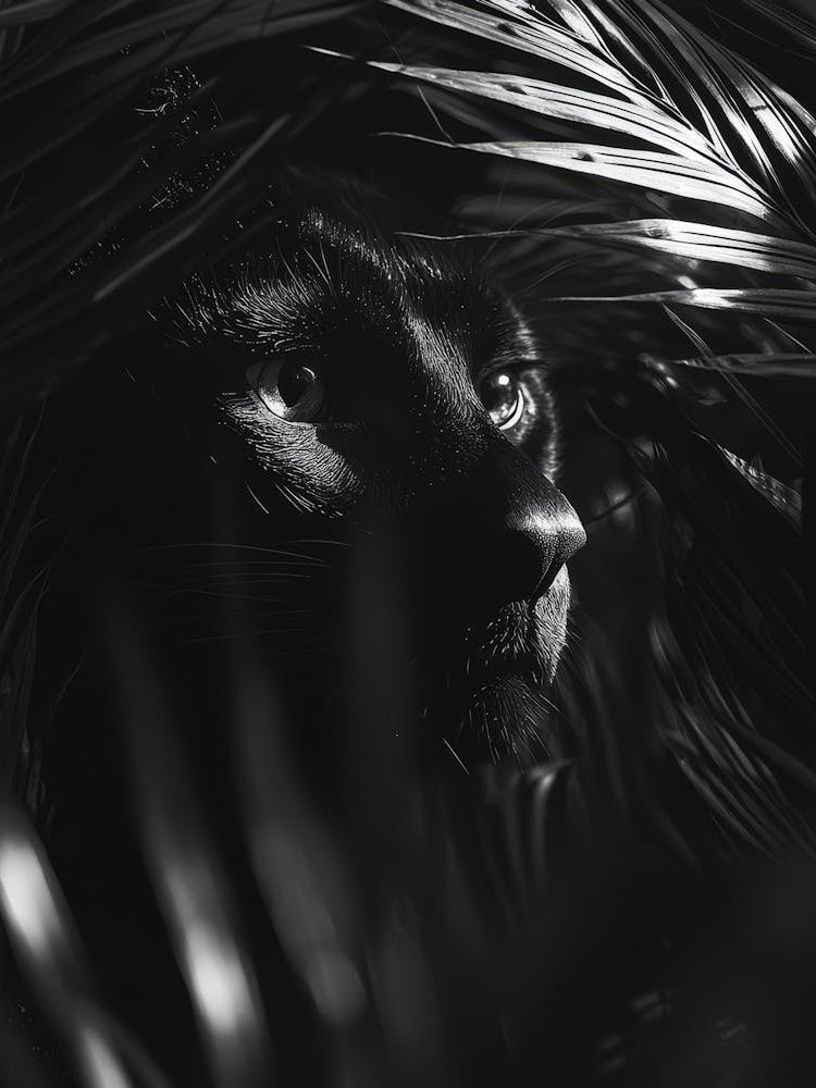 Black Cat In The Leaves.Generated AI. Wall 1