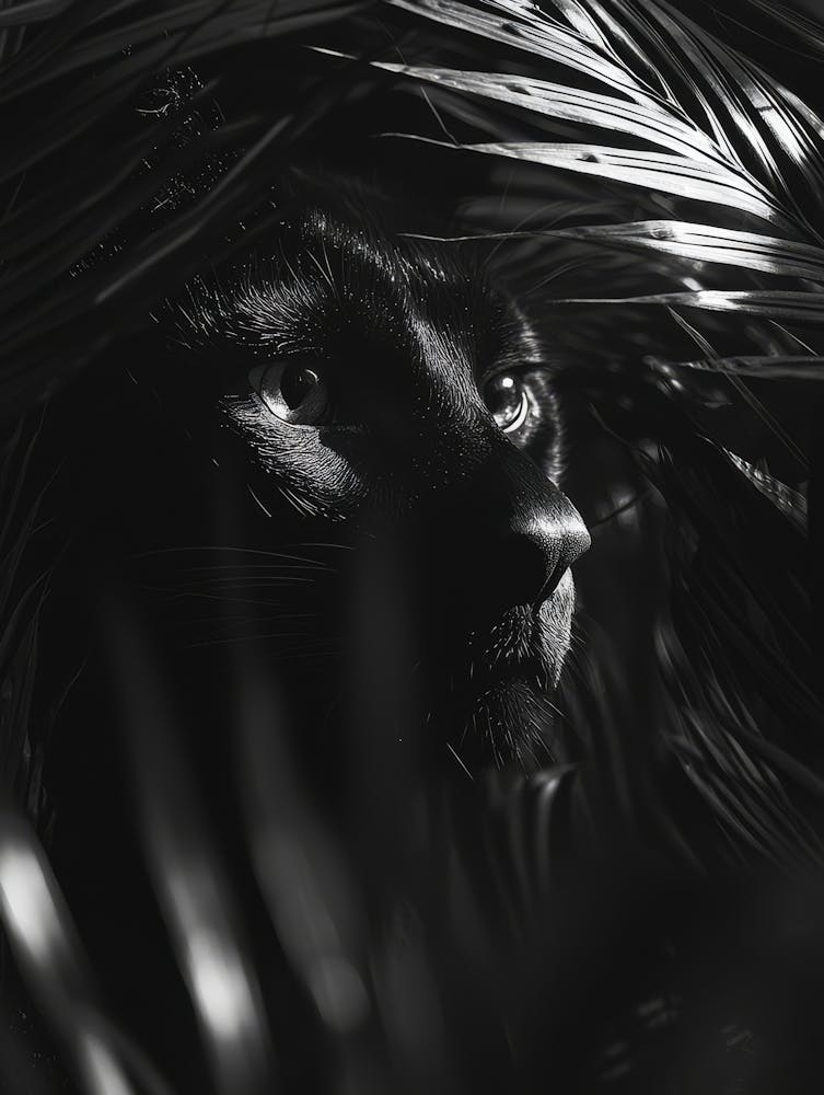 Black Cat In The Leaves.Generated AI. Wall 1