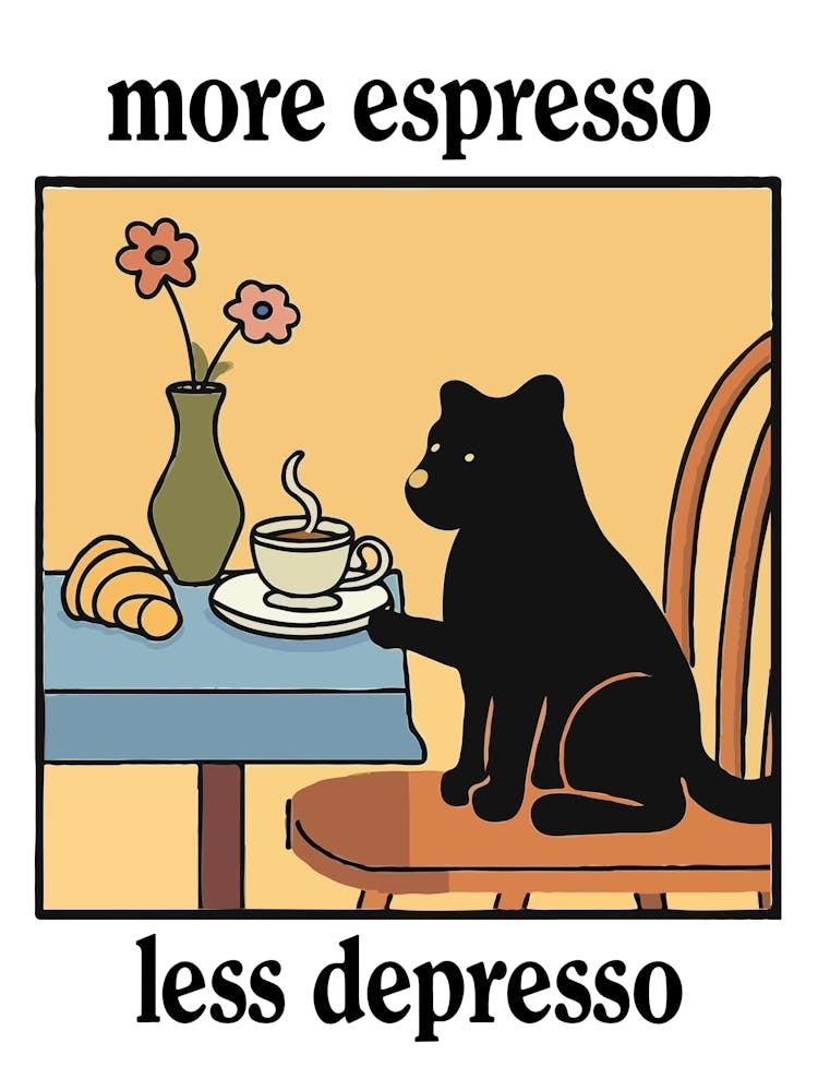 More Espresso Less Depresso Black Dog Print Retro Diner Poster Cartoon Dining Pasta Posters Italian Kitchen