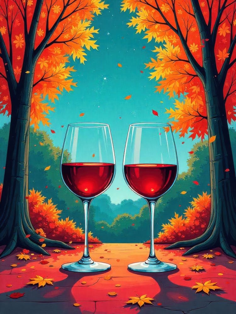 Wine Glasses In Autumn