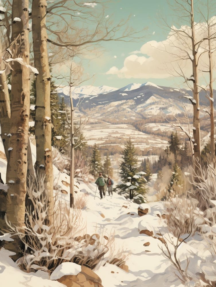 Vintage Winter Illustration Aspen Colorado 3