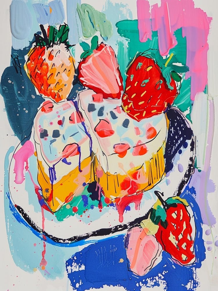 Strawberry Jelly Dessert Painting Wild Brushstrokes