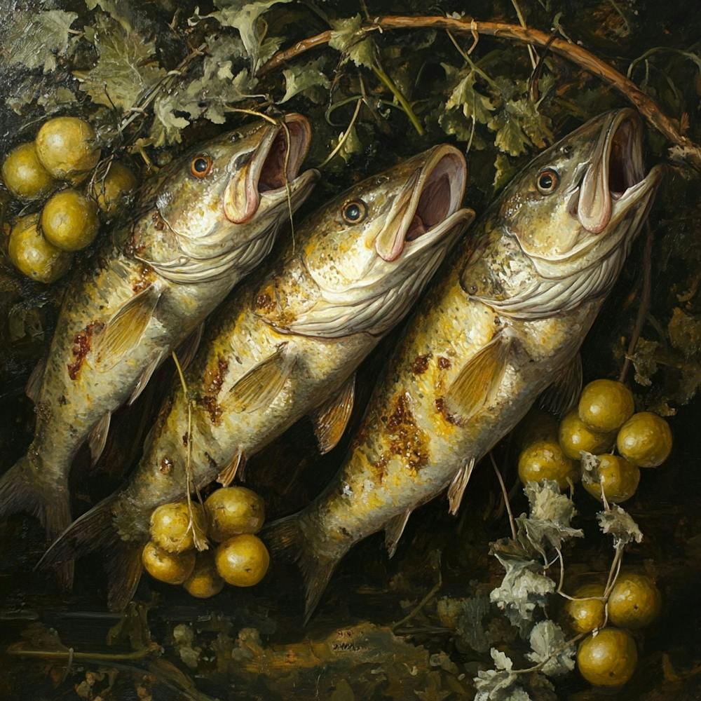Three Fish With Grapes