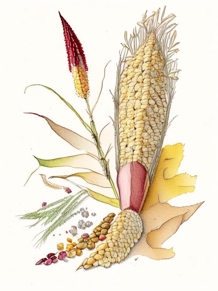 Corn Silk Spices And Herbs Pencil Illustration 5