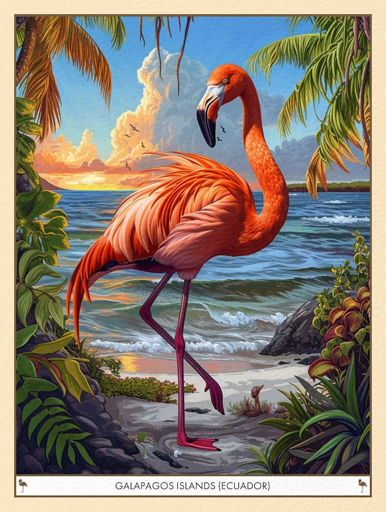 Greater Flamingo Galapagos Islands Ecuador Tropical Illustration 6 Poster