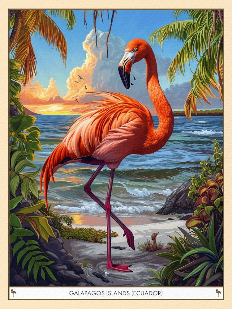 Greater Flamingo Galapagos Islands Ecuador Tropical Illustration 6 Poster