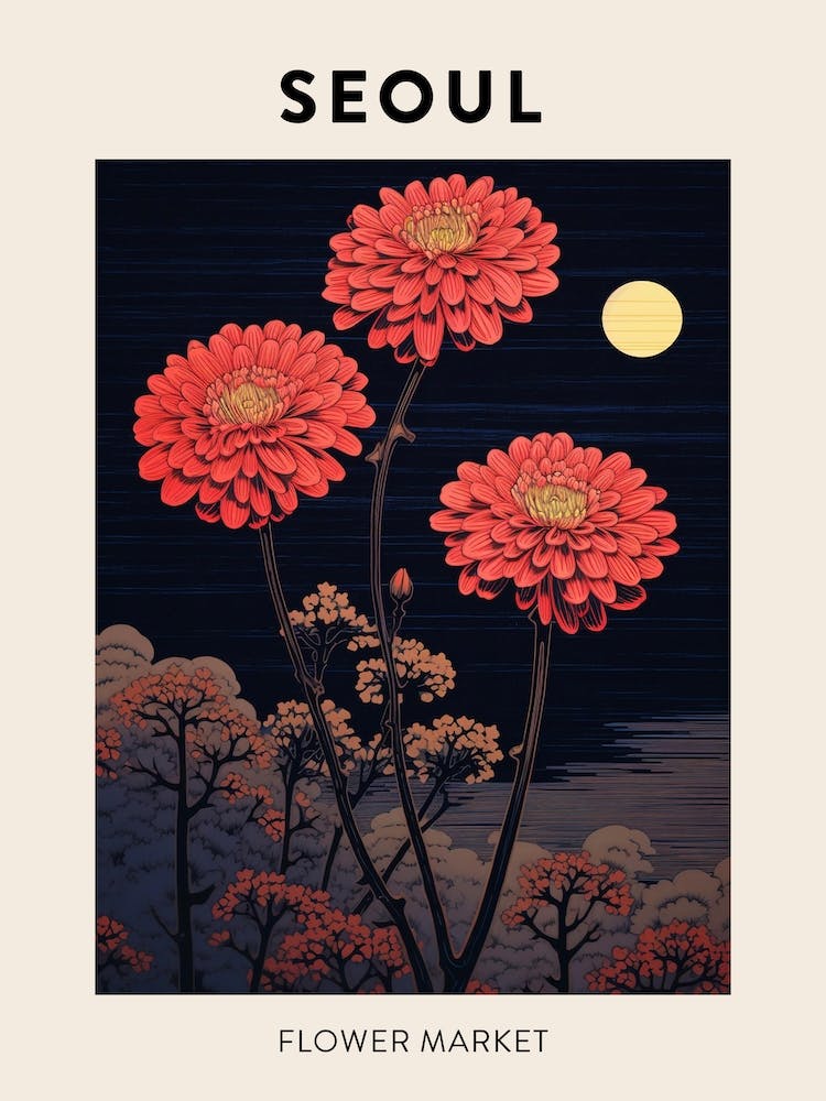 Seoul South Korea Botanical Flower Market Poster