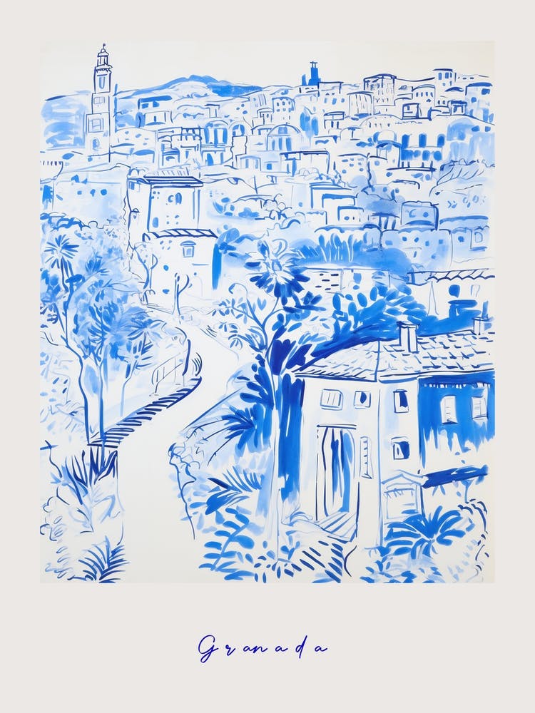 Granada Spain 3 Mediterranean Blue Drawing Poster