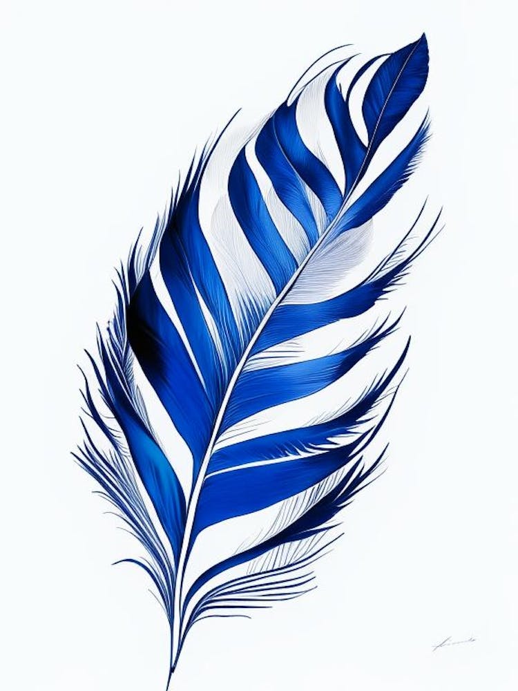 Symbole Plume Dessin au Trait Bleu et Blanc