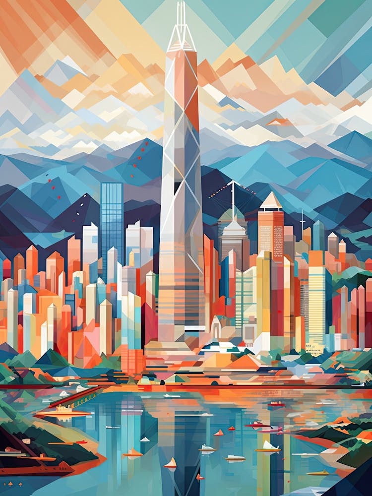 Hong Kong, China, Geometric Illustration 1