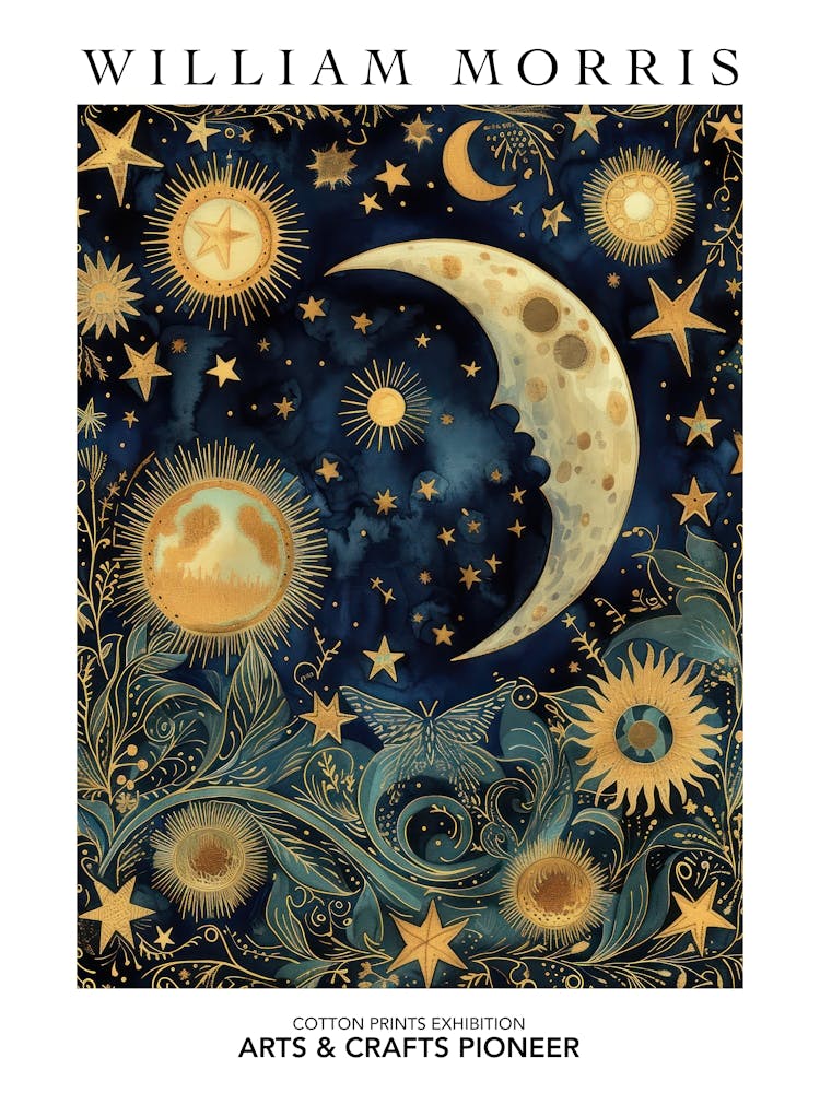 William Morris Print Moon Night Butterfly Poster Vintage Wall Art Textiles Art Vintage Poster